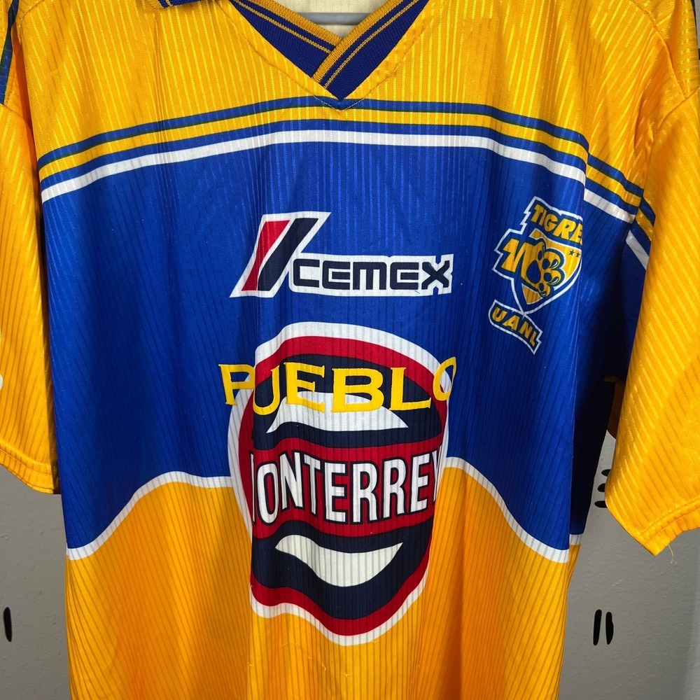 Vintage 1999 Tigres UANL Jersey Mens XL Yellow Blue Soccer Liga MX Shell Sport - Picture 3 of 7